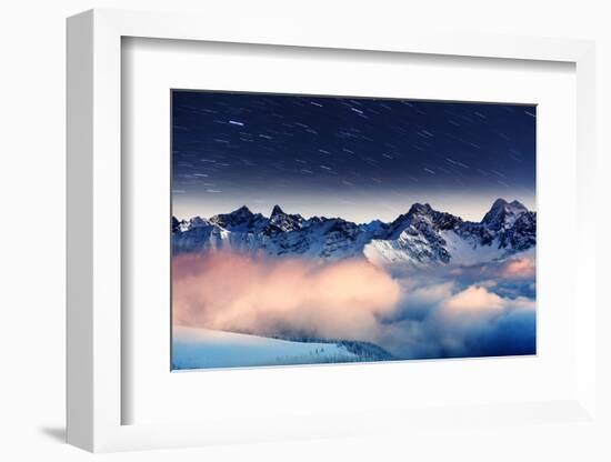 The Milky Way over the Winter Mountains Landscape. Europe. Creative Collage. Beauty World.-Leonid Tit-Framed Photographic Print