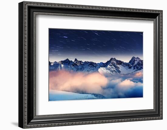 The Milky Way over the Winter Mountains Landscape. Europe. Creative Collage. Beauty World.-Leonid Tit-Framed Photographic Print