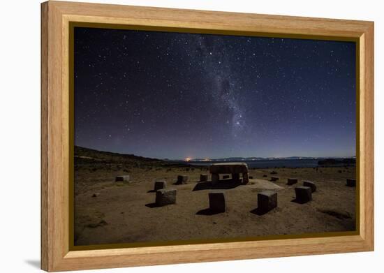 The Milky Way Spans the Night Sky Above an Inca Sacrificial Area Near the Santuario on Isla Del Sol-Alex Saberi-Framed Premier Image Canvas