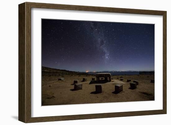 The Milky Way Spans the Night Sky Above an Inca Sacrificial Area Near the Santuario on Isla Del Sol-Alex Saberi-Framed Photographic Print