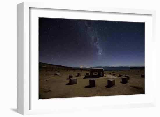 The Milky Way Spans the Night Sky Above an Inca Sacrificial Area Near the Santuario on Isla Del Sol-Alex Saberi-Framed Photographic Print