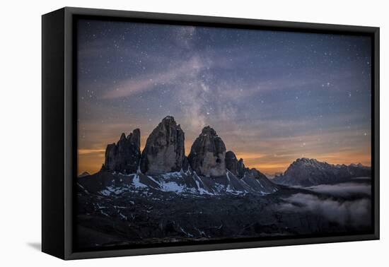 The Milky Way with its Stars Appear in a Summer Night on the Three Peaks of Lavaredo. Dolomites-ClickAlps-Framed Premier Image Canvas