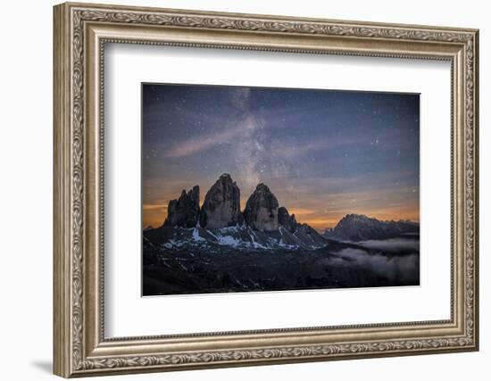 The Milky Way with its Stars Appear in a Summer Night on the Three Peaks of Lavaredo. Dolomites-ClickAlps-Framed Photographic Print