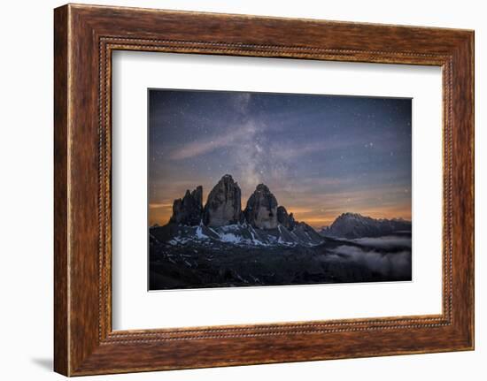 The Milky Way with its Stars Appear in a Summer Night on the Three Peaks of Lavaredo. Dolomites-ClickAlps-Framed Photographic Print