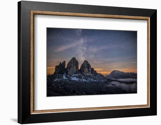 The Milky Way with its Stars Appear in a Summer Night on the Three Peaks of Lavaredo. Dolomites-ClickAlps-Framed Photographic Print