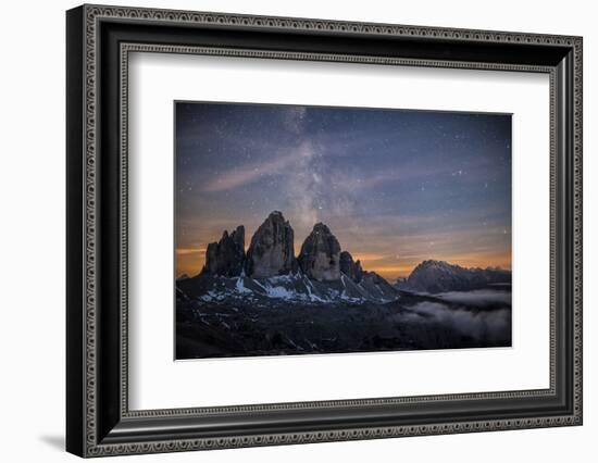 The Milky Way with its Stars Appear in a Summer Night on the Three Peaks of Lavaredo. Dolomites-ClickAlps-Framed Photographic Print