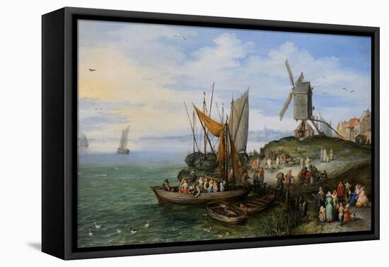 The Mill by the Landing Stage, 1613, by Jan Brueghel the Elder (1568-1625).-Jan the Elder Brueghel-Framed Premier Image Canvas