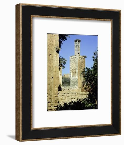 The minaret of one of the two mosques which lie inside the Chellah Necropolis-Werner Forman-Framed Giclee Print