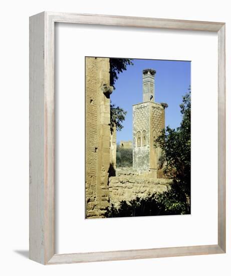 The minaret of one of the two mosques which lie inside the Chellah Necropolis-Werner Forman-Framed Giclee Print