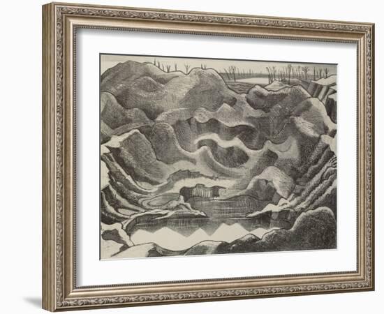 The Mine Crater, Hill 60, Ypres Salient (B/W Litho)-Paul Nash-Framed Giclee Print