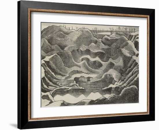 The Mine Crater, Hill 60, Ypres Salient (B/W Litho)-Paul Nash-Framed Giclee Print