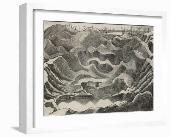 The Mine Crater, Hill 60, Ypres Salient (B/W Litho)-Paul Nash-Framed Giclee Print
