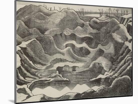 The Mine Crater, Hill 60, Ypres Salient (B/W Litho)-Paul Nash-Mounted Giclee Print