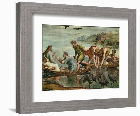 The Miraculous Draught of Fishes (Sketch for the Sistine Chapel) (Pre-Restoration)-Raphael-Framed Giclee Print