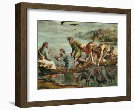 The Miraculous Draught of Fishes (Sketch for the Sistine Chapel) (Pre-Restoration)-Raphael-Framed Giclee Print