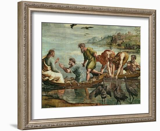 The Miraculous Draught of Fishes (Sketch for the Sistine Chapel) (Pre-Restoration)-Raphael-Framed Giclee Print