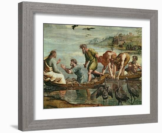 The Miraculous Draught of Fishes (Sketch for the Sistine Chapel) (Pre-Restoration)-Raphael-Framed Giclee Print