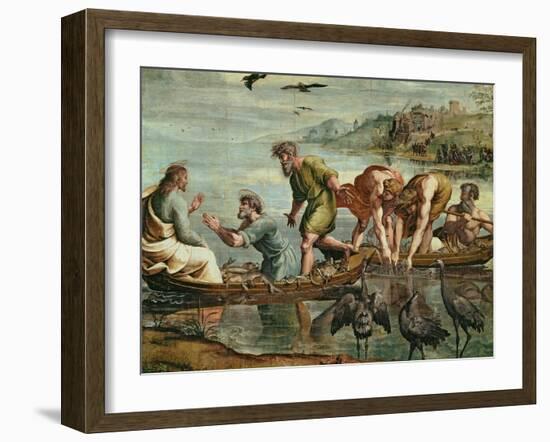 The Miraculous Draught of Fishes (Sketch for the Sistine Chapel) (Pre-Restoration)-Raphael-Framed Giclee Print