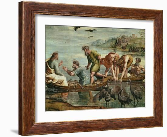 The Miraculous Draught of Fishes (Sketch for the Sistine Chapel) (Pre-Restoration)-Raphael-Framed Giclee Print