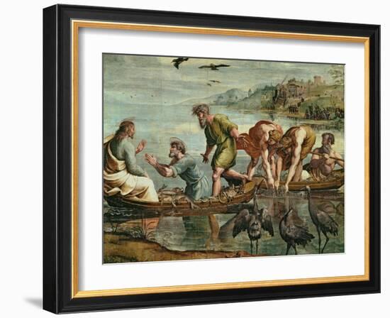 The Miraculous Draught of Fishes (Sketch for the Sistine Chapel) (Pre-Restoration)-Raphael-Framed Giclee Print