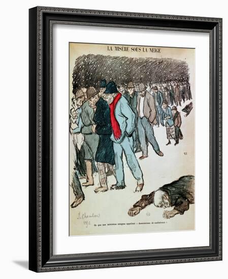 The Misery of Workers and the Unemployed in the Snow, Illustration from "Le Chambard Socialiste"-Théophile Alexandre Steinlen-Framed Giclee Print