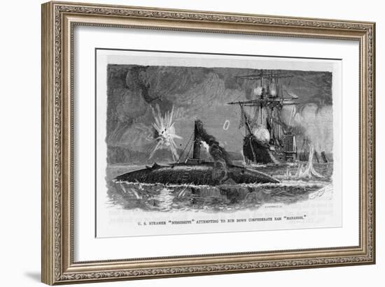 The Mississippi Steamships Tries to Ram the Confederate Ram Manassas-null-Framed Art Print