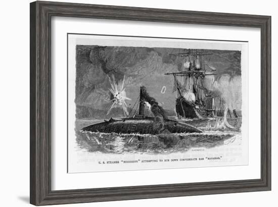 The Mississippi Steamships Tries to Ram the Confederate Ram Manassas-null-Framed Art Print