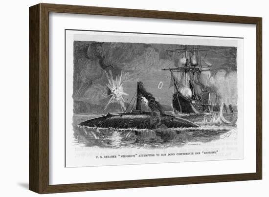 The Mississippi Steamships Tries to Ram the Confederate Ram Manassas-null-Framed Art Print