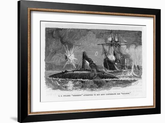 The Mississippi Steamships Tries to Ram the Confederate Ram Manassas-null-Framed Art Print