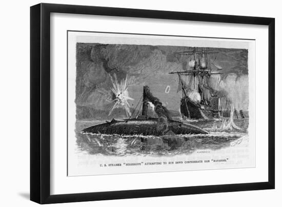 The Mississippi Steamships Tries to Ram the Confederate Ram Manassas-null-Framed Art Print