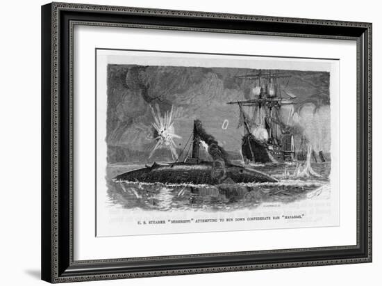 The Mississippi Steamships Tries to Ram the Confederate Ram Manassas-null-Framed Art Print