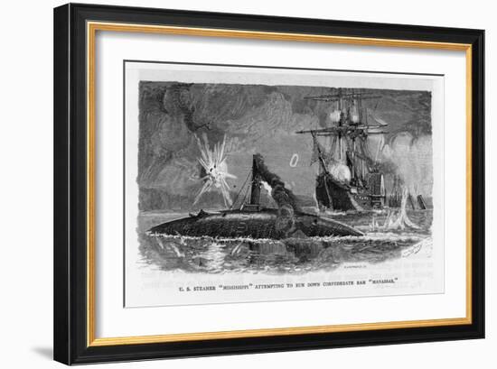 The Mississippi Steamships Tries to Ram the Confederate Ram Manassas-null-Framed Art Print