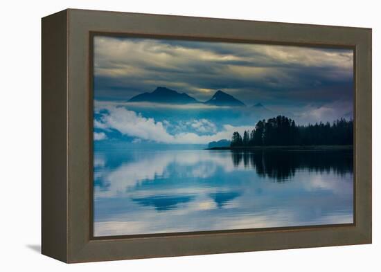 The misty mountains and calm waters of the Tongass National Forest, Southeast Alaska, USA-Mark A Johnson-Framed Premier Image Canvas