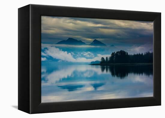 The misty mountains and calm waters of the Tongass National Forest, Southeast Alaska, USA-Mark A Johnson-Framed Premier Image Canvas