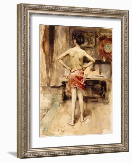 The Model, 1876 (W/C over Graphite Pencil on Woven Paper)-John Singer Sargent-Framed Giclee Print