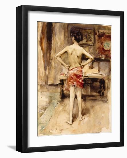 The Model, 1876 (W/C over Graphite Pencil on Woven Paper)-John Singer Sargent-Framed Giclee Print