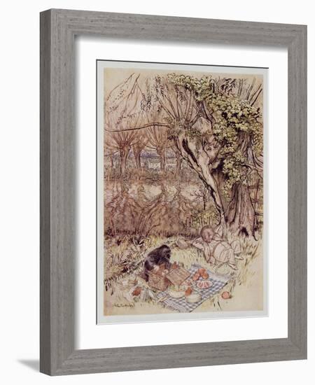 The Mole Begged as a Favour to Be Allowed to Unpack it All by Himself, from Wind in the Willows by-Arthur Rackham-Framed Giclee Print