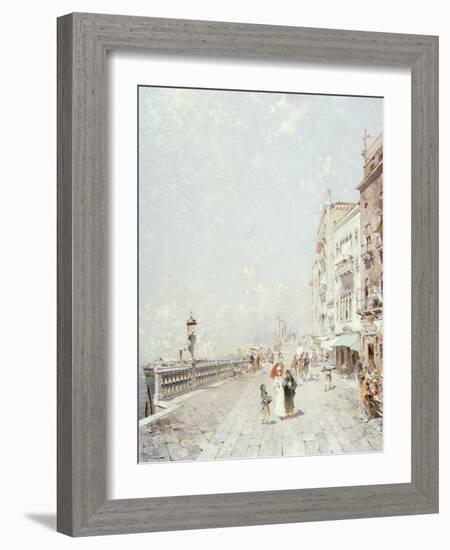 The Molo, Venice, Looking West with Figures Promenading-Franz Richard Unterberger-Framed Giclee Print