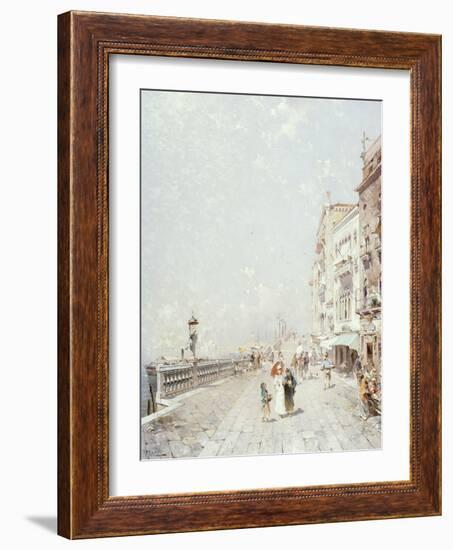 The Molo, Venice, Looking West with Figures Promenading-Franz Richard Unterberger-Framed Giclee Print