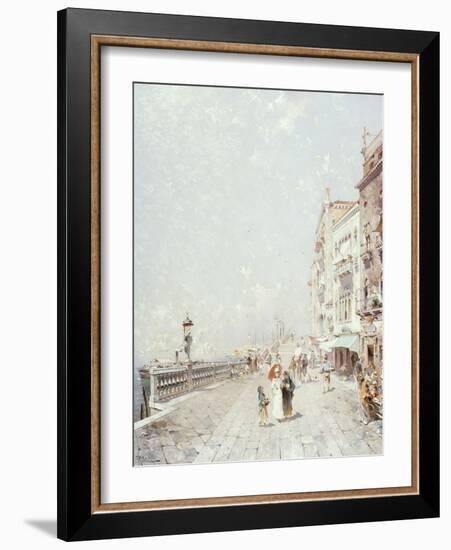 The Molo, Venice, Looking West with Figures Promenading-Franz Richard Unterberger-Framed Giclee Print