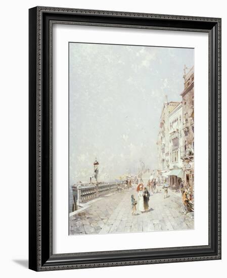 The Molo, Venice, Looking West with Figures Promenading-Franz Richard Unterberger-Framed Giclee Print