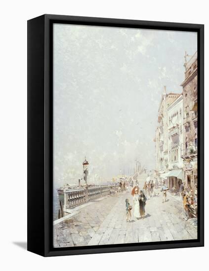 The Molo, Venice, Looking West with Figures Promenading-Franz Richard Unterberger-Framed Premier Image Canvas