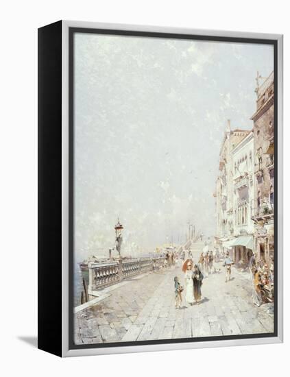 The Molo, Venice, Looking West with Figures Promenading-Franz Richard Unterberger-Framed Premier Image Canvas