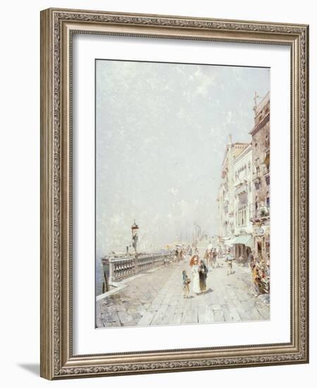 The Molo, Venice, Looking West with Figures Promenading-Franz Richard Unterberger-Framed Giclee Print