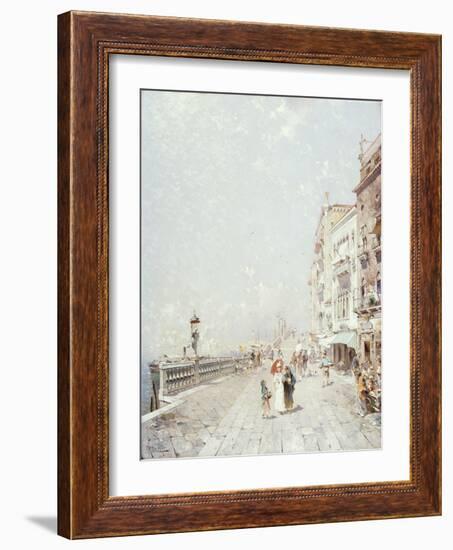 The Molo, Venice, Looking West with Figures Promenading-Franz Richard Unterberger-Framed Giclee Print