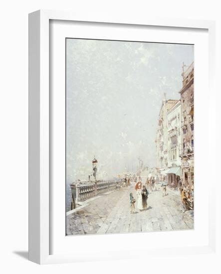 The Molo, Venice, Looking West with Figures Promenading-Franz Richard Unterberger-Framed Giclee Print