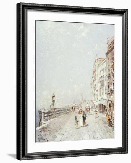 The Molo, Venice, Looking West with Figures Promenading-Franz Richard Unterberger-Framed Giclee Print