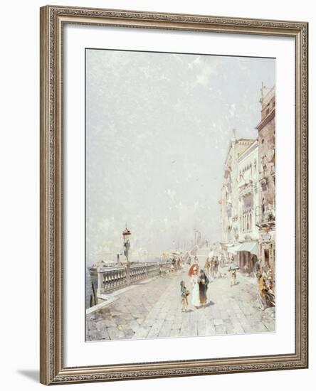 The Molo, Venice, Looking West with Figures Promenading-Franz Richard Unterberger-Framed Giclee Print