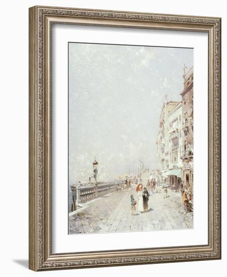 The Molo, Venice, Looking West with Figures Promenading-Franz Richard Unterberger-Framed Giclee Print