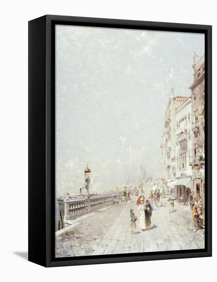 The Molo, Venice, Looking West with Figures Promenading-Franz Richard Unterberger-Framed Premier Image Canvas